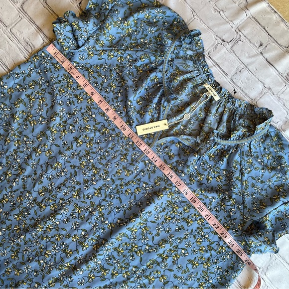 Max Studio 2X Top NWT NEW Micro Floral Top Blue Blouse Loose Cottagecore Peasant - Picture 10 of 12